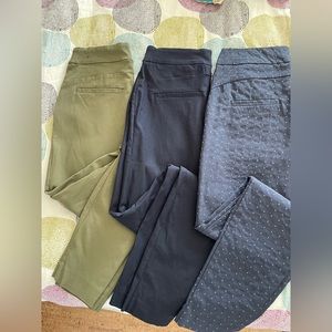 Dress pants! Navy blue, navy polka dots and forest green pants. Medium.